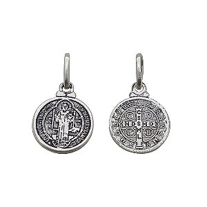 Pingente de prata 925 envelhecida medalha São Bento