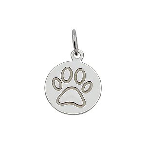 Pingente de prata 925 placa redonda patinha pet