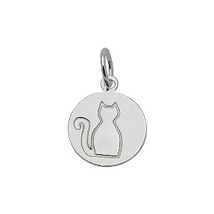 Pingente de prata 925 placa redonda gatinho