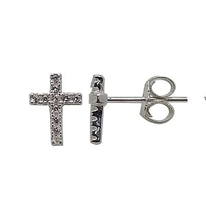 Brincos de prata 925 cruz com zircônias