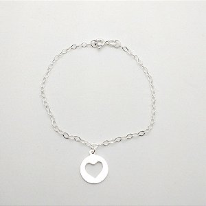 Pulseira de prata 925 circulo com coração