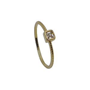 Anel folheado ouro 18k zircônia quadrada