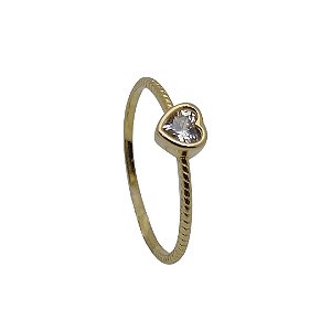 Anel folheado ouro 18k zircônia coração