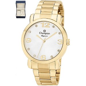 Relógio Champion feminino dourado com strass kit CN26279W