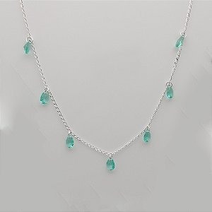 Gargantilha de prata 925 choker gotas verdes sintéticas