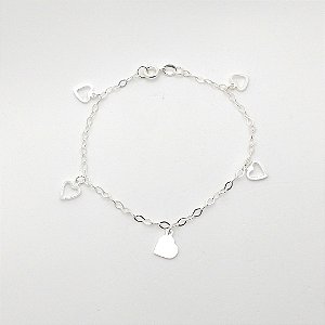 Pulseira de prata 925 coração vazado/cheio