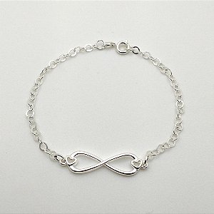 Pulseira de prata 925 infinito coração