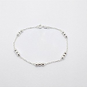 Pulseira de prata 925 bolinhas triplas