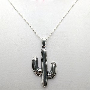 Colar de prata 925 corrente veneziana 0,9mm cactos