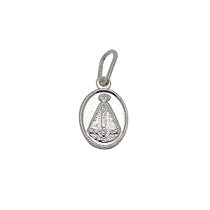Pingente de prata 925 medalha oval N. S. Aparecida