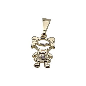 Pingente folheado a ouro 18k menina com zircônia rosa