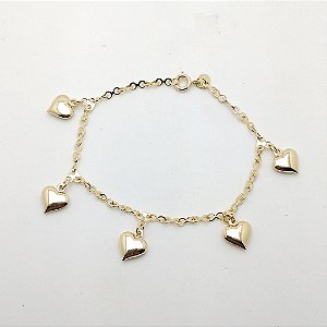 Pulseira folheado a ouro 18k corações