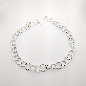 Gargantilha de prata 925 elo redondo chocker fecho T