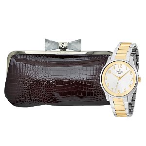 Relógio Champion Feminino  bicolor CN25243S + bolsa marrom