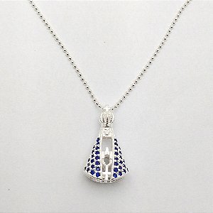Gargantilha de prata 925  Nossa Sra Aparecida com zirõcnia