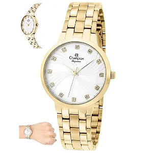 Relógio Feminino Dourado Champion com Pedras CN24084B – Sofisticação e Qualidade