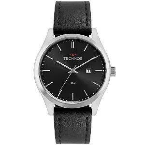 Relógio Technos Masculino Steel Prata 2115MSGS/0P Couro Preto