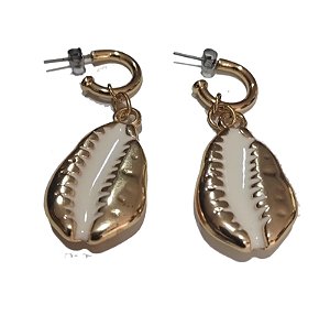 Brinco Búzio Dourado e Branco