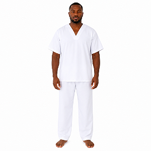 Conjunto Bata e Calça Oxford Branco Masculino para Umbanda, Candomblé e Quimbanda