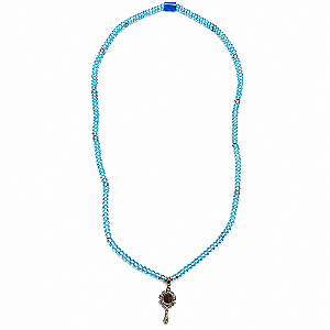 Guia de Iemanjá Cristal Azul 8mm com Pingente Abebê | Guia Espiritual Artesanal 60cm