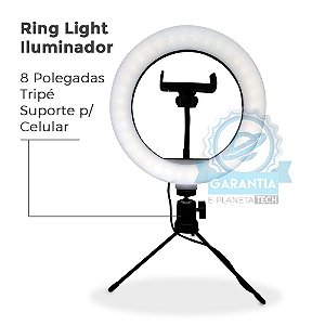 Ring Light Iluminador 8 Polegada + Tripé De Mesa + Suporte Celular
