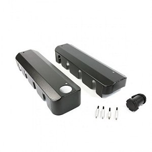 JM8081-7BK - CAPA DAS TAMPAS DE VALVULAS, EM ALUMÍNIO, ACABAMENTO PRETO, MODELO FABRICATED ALTA, CHEVROLET LS - PAR
