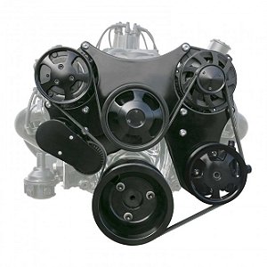 DS35014BKX - KIT DE POLIAS EM ALUMINIO BILLET, COMPLETO ACESSÓRIOS, BOMBA DÁGUA, SUPORTES E CORREIA, PRETO, CHEVY SMALL BLOCK