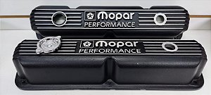 5007611-P5249807 - PAR DE TAMPAS DE VÁLVULAS + CONJUNTO DE FILTRO DE AR, EM ALUMINIO, MOPAR PERFORMANCE, DODGE SMALL BLOCK  ***USADO***