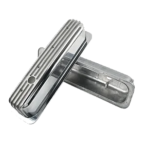 MT039030 - PAR DE TAMPAS DE VALVULAS EM ALUMINIO POLIDO, PERFIL ALTO, CENTERBOLT, CHEVROLET PÓS 87