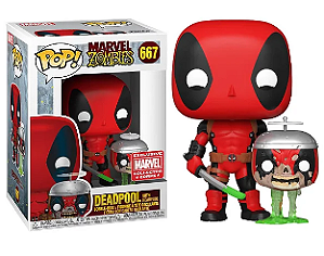 Funko Pop filmes/Quadrinhos - Marvel: Zombies - Deadpool With Headpool  667 (COLLECTOR CORPS)