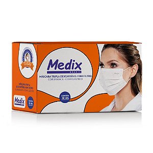 Máscara Tripla Descartável Branca Medix - Caixa c/50 unidades
