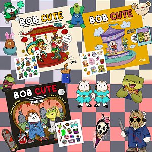 Kit 3 Livros Colorir Bob Cute Parque de Diversões Festas Terror Ilustrações Fofas Colorir e Relaxar