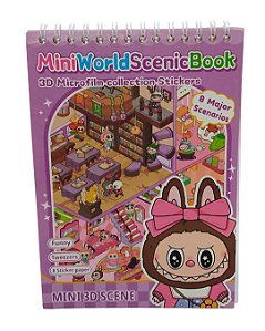 Livros com Cenários 3D e Adesivos DIY 8 Cenários - Labubu  - Lilás