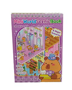 Livros com Cenários 3D e Adesivos DIY 8 Cenários - Capivara - Lilás