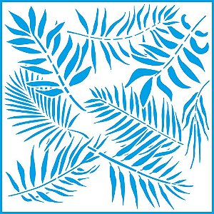 Stencil Litoarte - Estampa de Folhas Tropicais - 20x20 - STXX-065