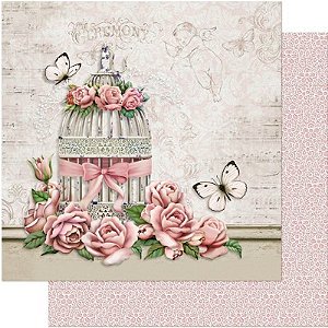 Papel para Scrapbook Litoarte Flores Rosas