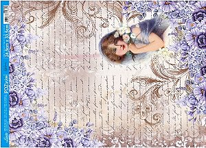 PDZINHO Papel Decoupage Litoarte - Dama com flores - 24,5X33 - PDZ-020