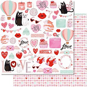 Papel Scrapbook Litoarte - Elementos Love - 30,5 x 30,5 - SD-1248