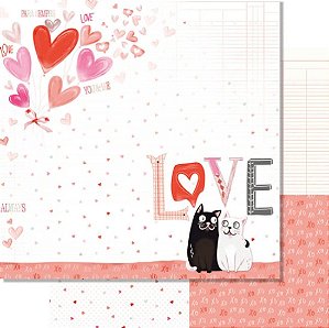 Papel Scrapbook Litoarte - Love Gatinhos - 30,5 x 30,5 - SD-1245