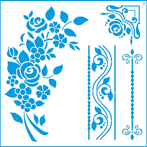 Stencil Litoarte - Flores, Arabescos e Cantoneira - 20x20 - STXX-192