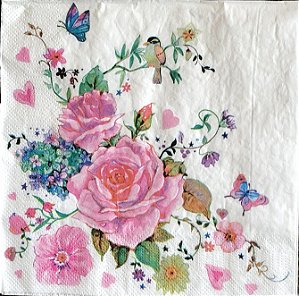 Guardanapo - Drawn Roses with Butterflyes - 33x33cm - G2-016