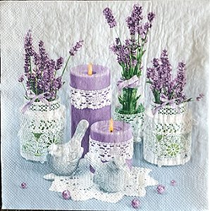Guardanapo - Lace Flower pots with Lavender - 33x33cm - G3-036
