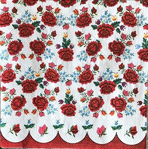 Guardanapo - Roses Embroidery Pattern - 33x33cm - G3-054