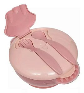 Kit Refeição Infantil Buba Com Compartimento E Talheres Rosa