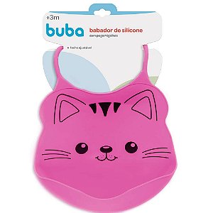 Babador Silicone Ajustável com Pega Migalha Rosa Gato Buba