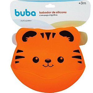 Babador Silicone Ajustável com Pega Migalha Laranja Buba