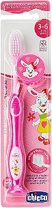 Escova De Dentes Infantil Ventosa Cerda Macia Chicco Rosa