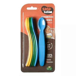 Kit Colher Introdução Alimentar Bebê Menino Sana 6 Unidades