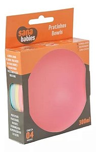 Kit 4 Tigelas Bowls Alimentação Infantil 300ml Sana Babies Rosa Pastel