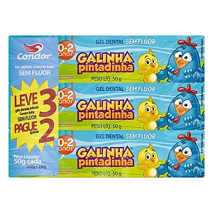 Gel Dental Galinha Pintadinha Sem Flúor Condor 50g Kit com 3